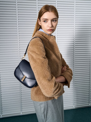 Aurelia Metallic-Accent Saddle Bag, Navy, hi-res