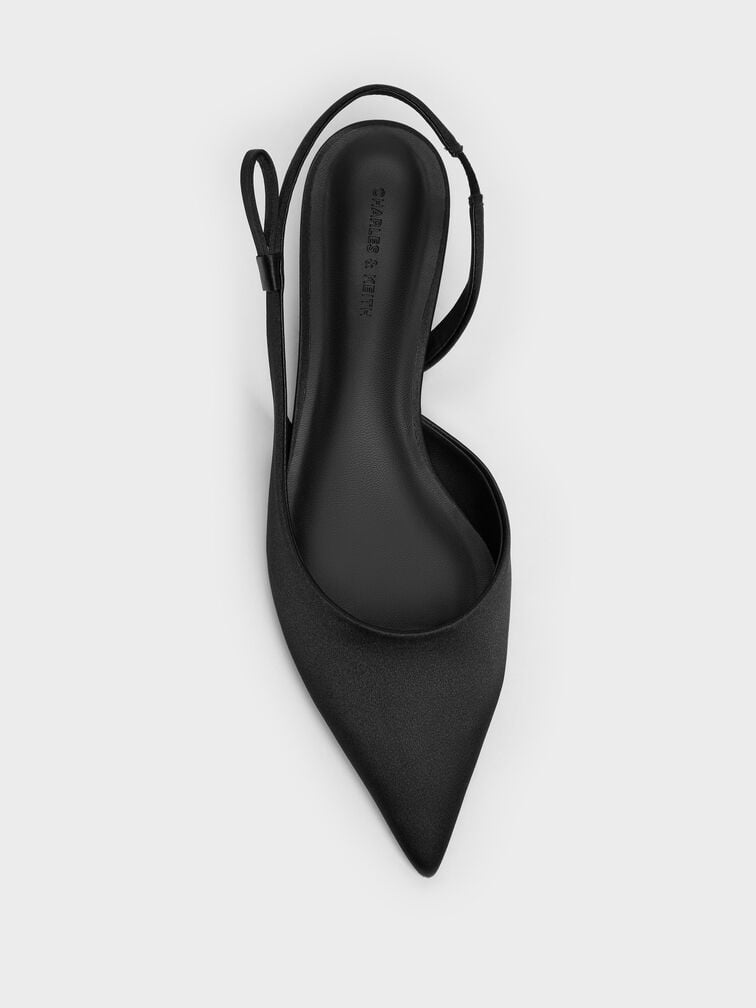 Brantley Bow Slingback Kitten Heels, Black Textured, hi-res