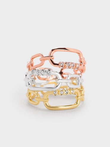 Reagan Crystal Chain-Link Ring, Silver, hi-res