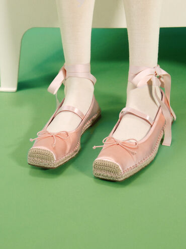 Bernadine Recycled Polyester Tie-Around Espadrille Flats, Pink, hi-res