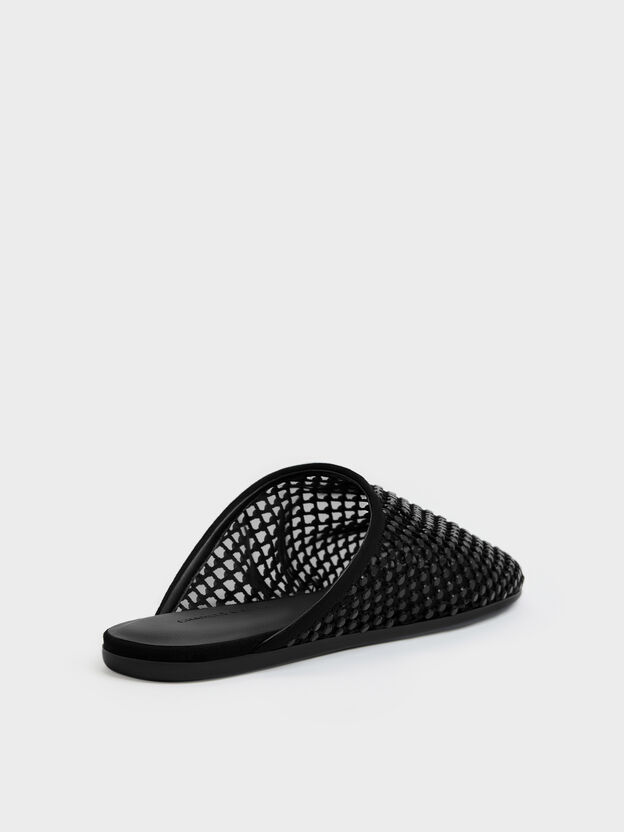 Maggie Mesh Crystal Flat Mules, Black Textured, hi-res