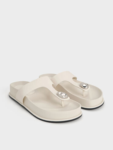 Sculpted-Accent Flatform Thong Sandals, Chalk, hi-res