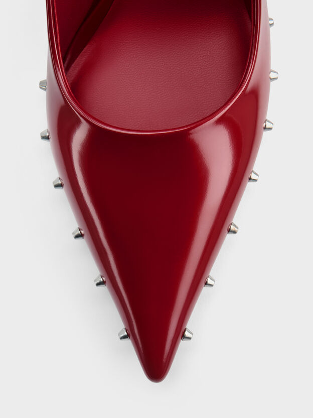 Coralie Studded Pointed Pumps, Red, hi-res