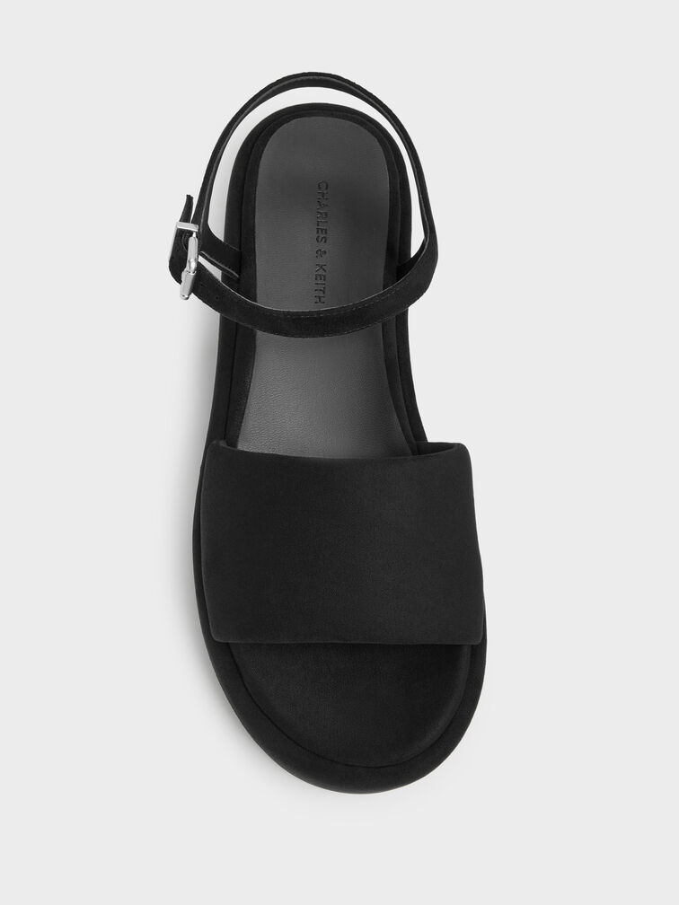 Faux Suede Ankle-Strap Flatform Sandals, Black Textured, hi-res
