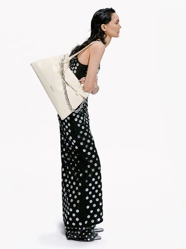 Andromeda Chunky-Chain Trapeze Tote Bag, Cream, hi-res