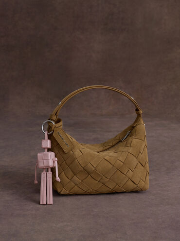 Ivette Recycled Suede Woven Shoulder Bag, Sahara Sand, hi-res