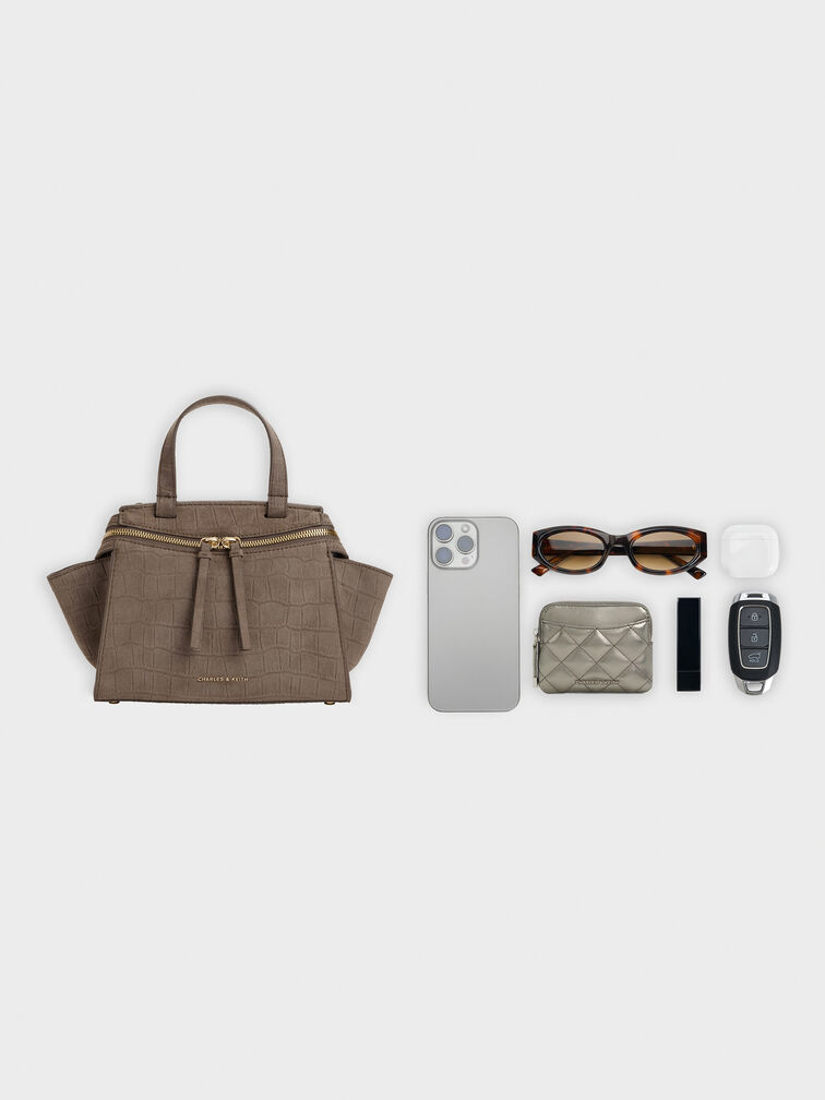 Pansy Trapeze Top Handle Bag, Stone Grey, hi-res