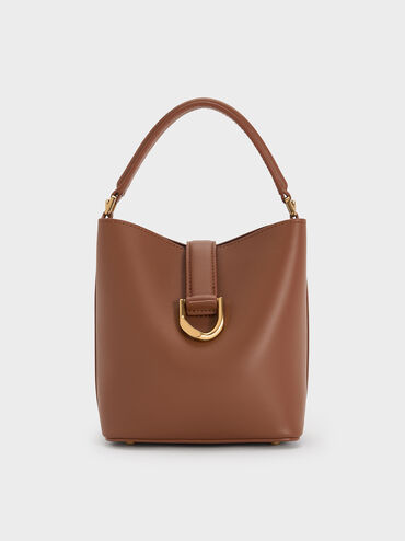 Gabine Leather Belted Top-Handle Bucket Bag, Chocolate, hi-res