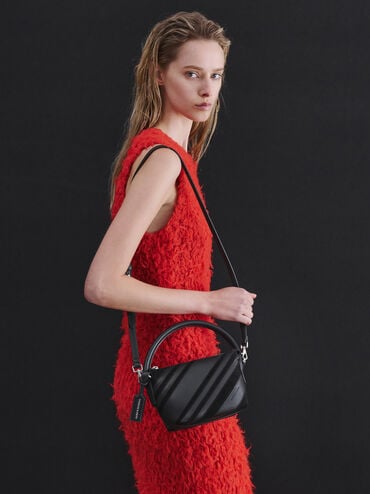 Zeya Recycled Suede Top Handle Bag, Noir, hi-res