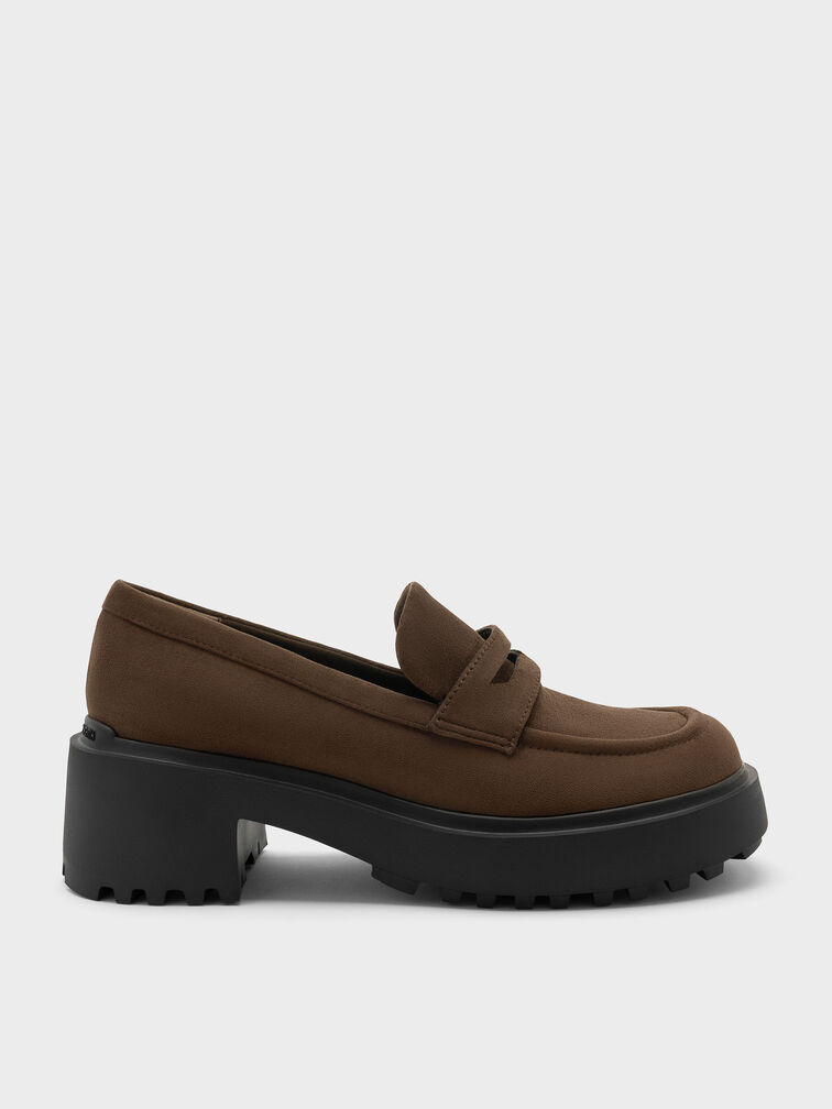 Evan Faux Suede Platform Loafers, Dark Brown Textured, hi-res