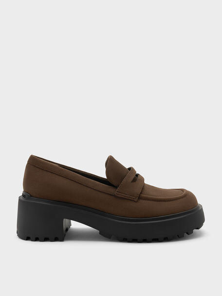 Evan Faux Suede Platform Loafers, Dark Brown Textured, hi-res