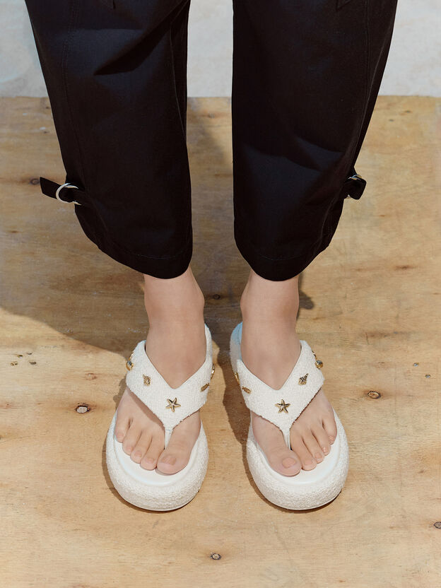 Tweed Beach Flatform Thong Sandals, Chalk, hi-res