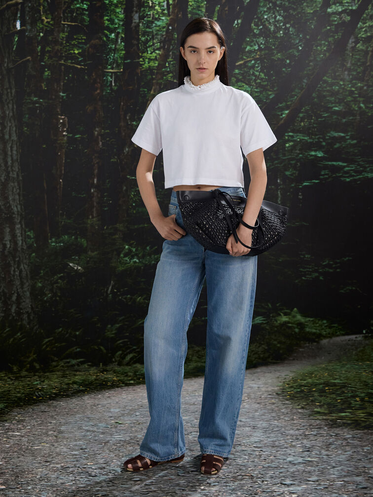 Calla Woven Tote Bag, Black, hi-res