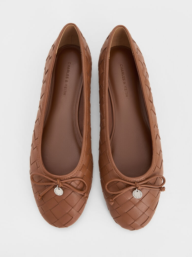Ivette Woven Bow Ballet Flats, Brown Ivette Woven Bow Ballet Flats, Brown, hi-res