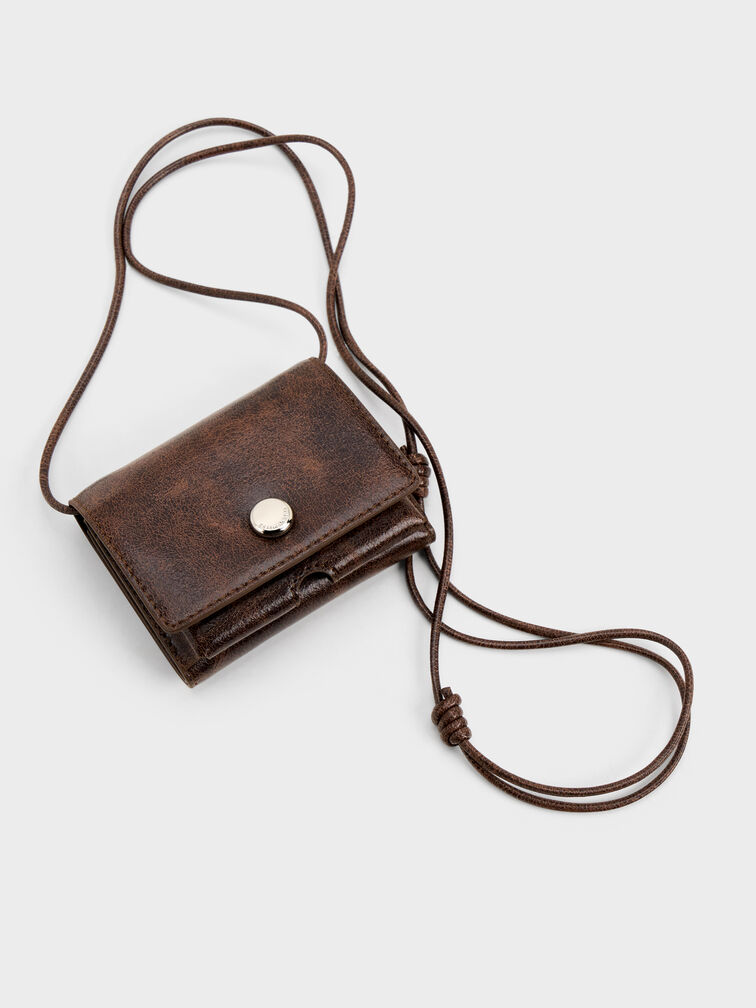 Zevon Knotted-Strap Wallet On Chain, Distressed Coffee, hi-res