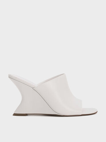 Wide-Strap Sculptural-Heel Wedges, White, hi-res