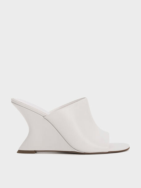 Sculptural-Heel Wedges, White, hi-res