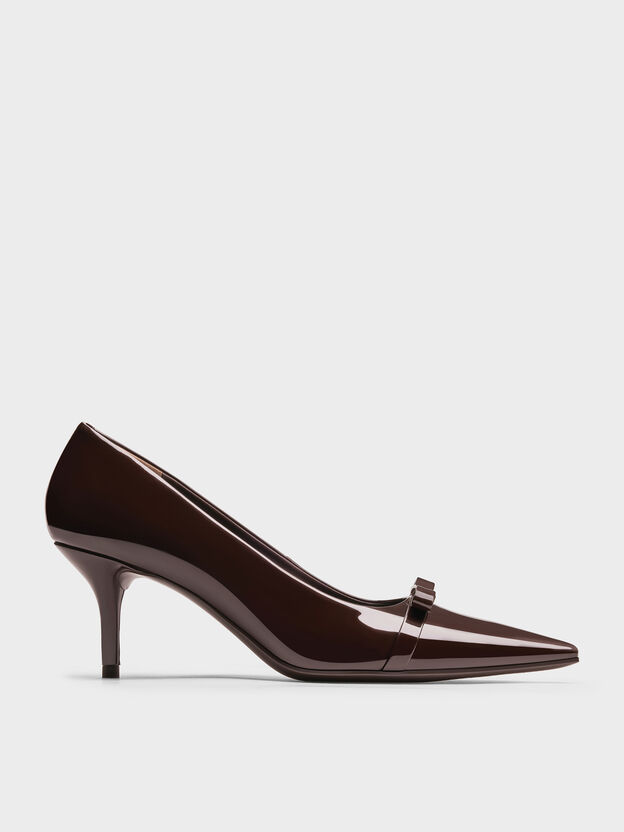 Dorian Patent Bow Pointed Stiletto Pumps, Dark Brown, hi-res
