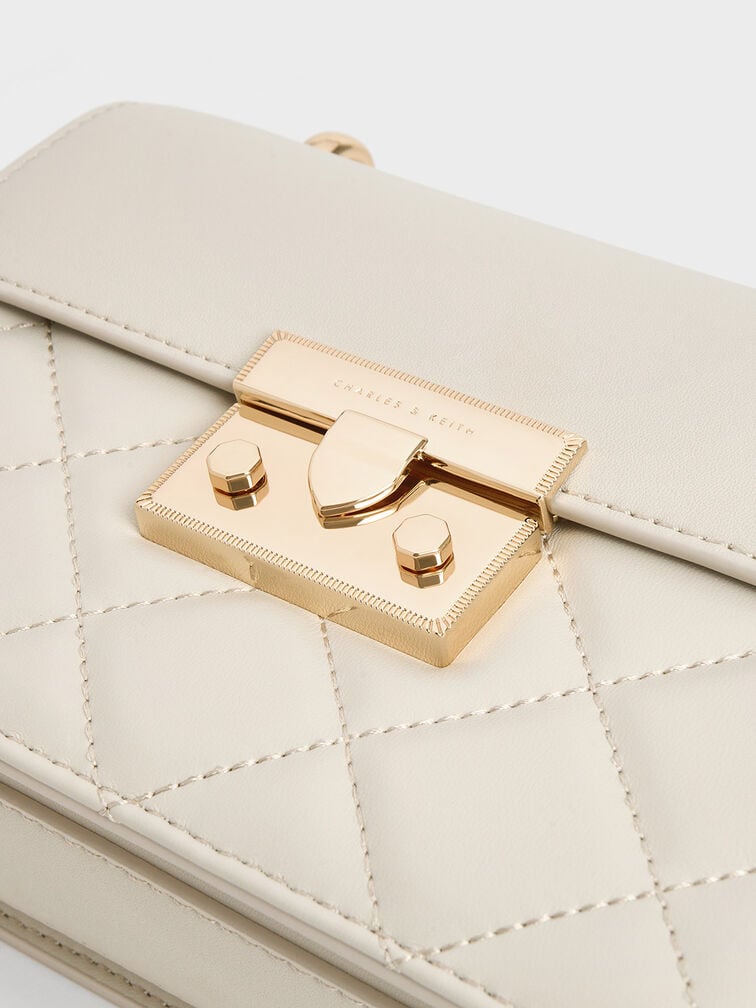 Alva Quilted Chain-Handle Bag, Ivory, hi-res