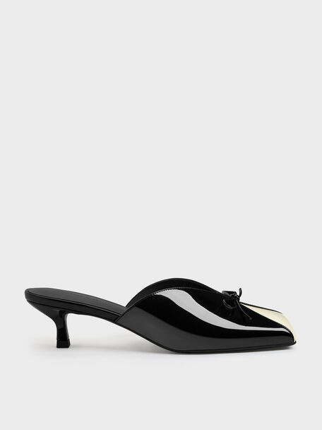 Patent Contrast-Panel Bow Kitten Heels, Black Patent, hi-res