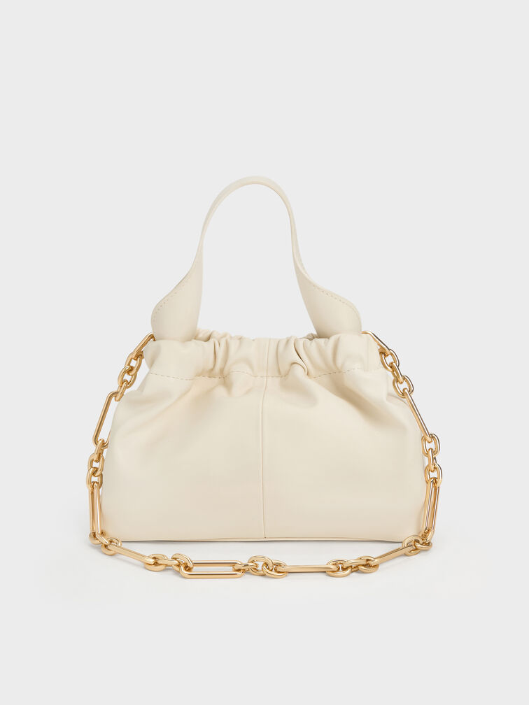 Ally Ruched Chain-Handle Bag, Cream, hi-res