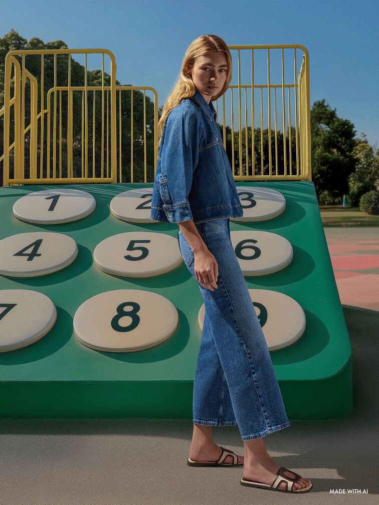 Easley Linen Cut-Out Slide Sandals, Dark Brown, hi-res