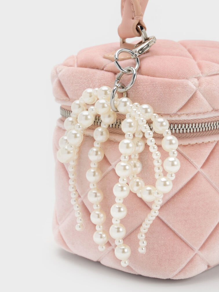 Arwen Velvet Quilted Top Handle Vanity Bag, Pink, hi-res