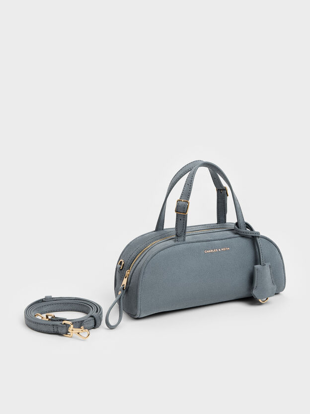 Vega Faux Suede Elongated Bowling Bag, Smoky Blue, hi-res