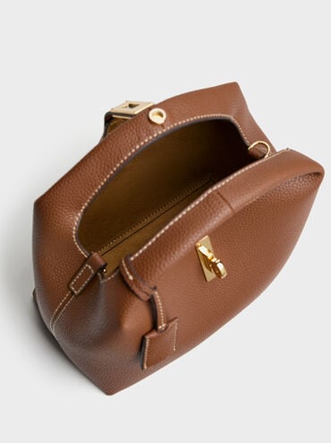 Chance Recycled Leather Turn-Lock Bucket Bag, Chocolate, hi-res