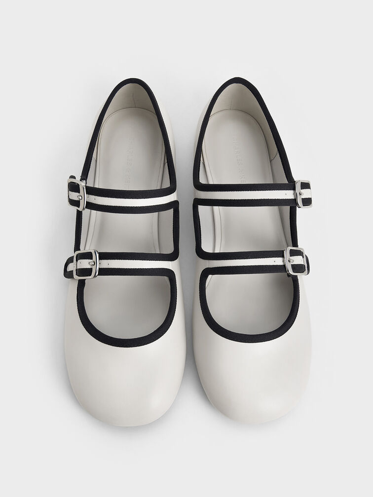 Two-Tone Double-Strap Mary Jane Flats, White, hi-res