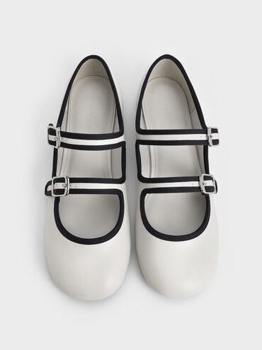 Two-Tone Double-Strap Mary Jane Flats, White, hi-res
