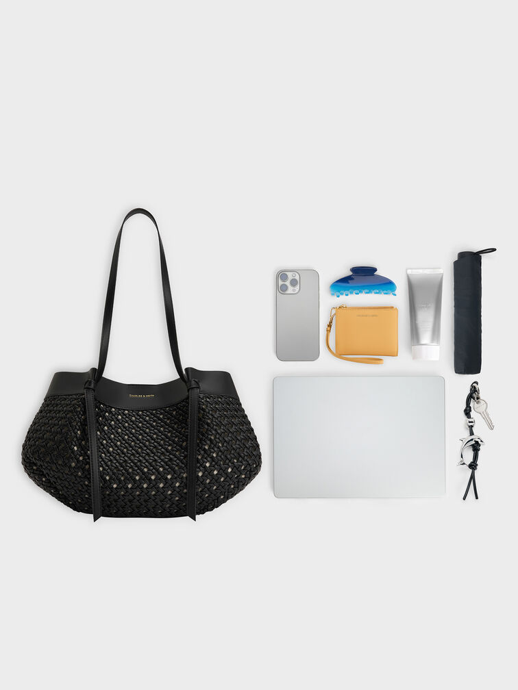 Calla Woven Tote Bag, Black, hi-res