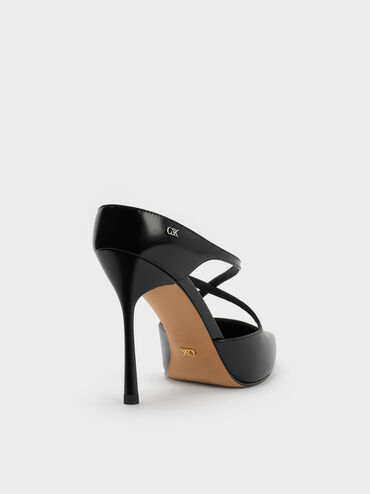 Kyra Leather Crossover-Strap Stiletto-Heel Mules, Black Box, hi-res