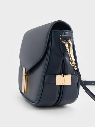 Aurelia Metallic-Accent Saddle Bag, Navy, hi-res