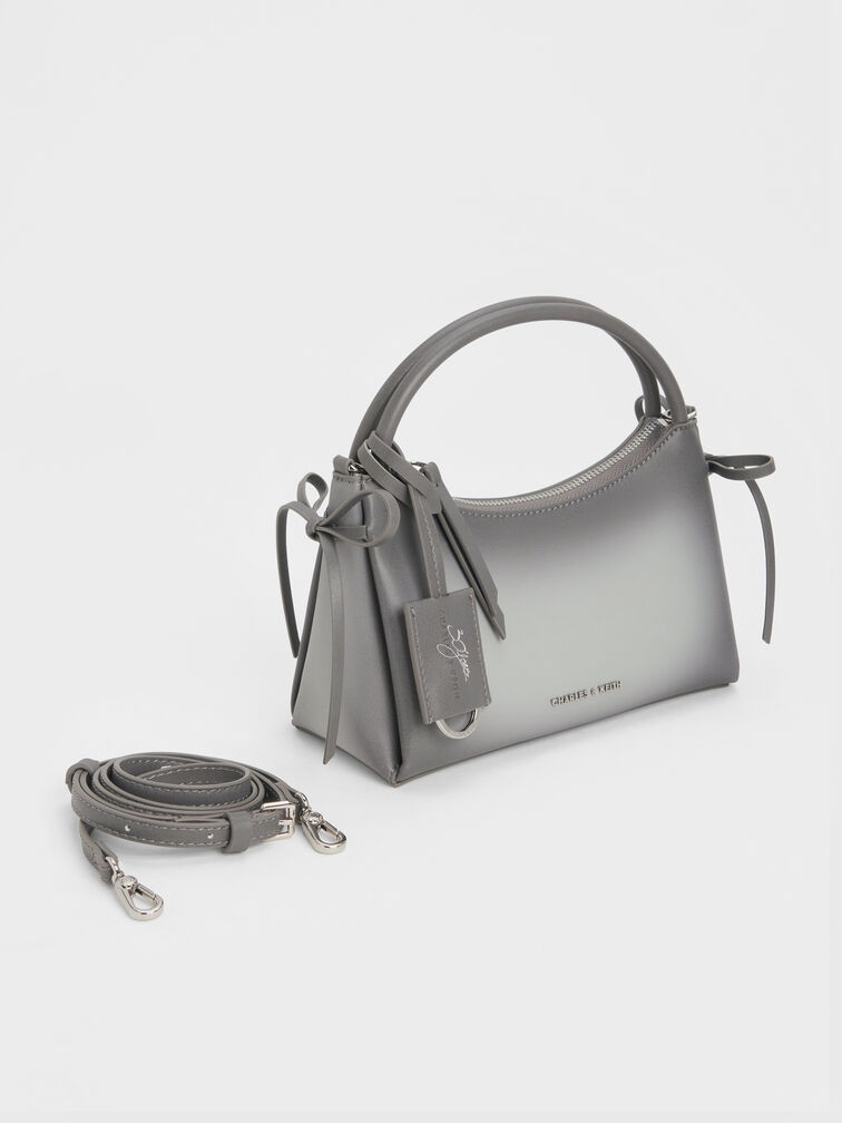 Hazel Burnished Bow Top Handle Bag, Grey, hi-res