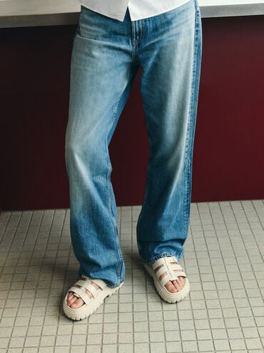 Platform Caged Sandals, Chalk, hi-res