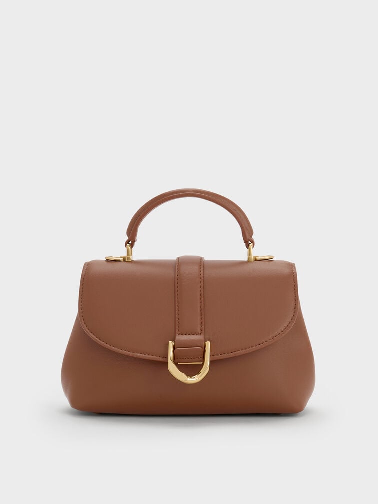 Gabine Leather Top Handle Bag, Chocolate, hi-res