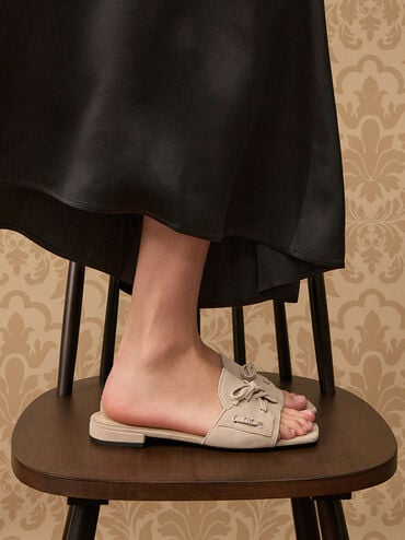 Kori Suede Lace-Up Slide Sandals, Beige, hi-res