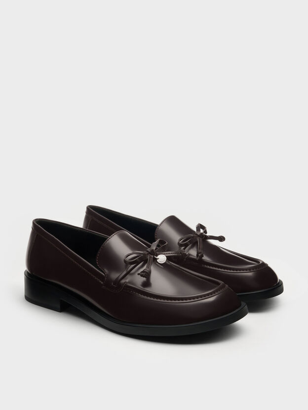 Circle-Charm Bow Loafers, Burgundy, hi-res