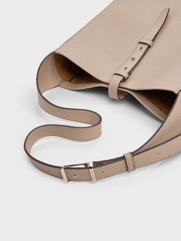 Beryl Recycled Leather Belted Hobo Bag, Taupe, hi-res