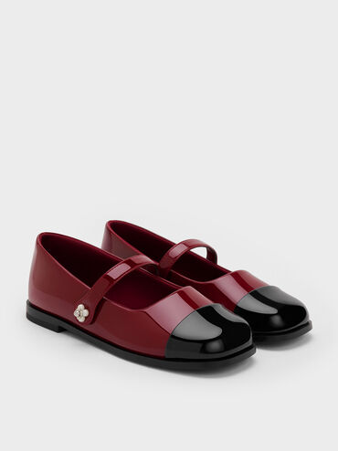 Girls' Patent Cap-Toe Mary Janes, Maroon, hi-res