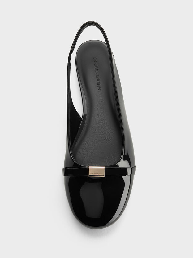 Dorian Patent Bow Slingback Flats, Black Patent, hi-res