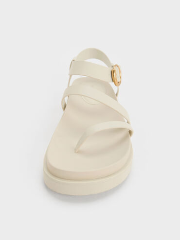 Buckled Ankle-Strap Strappy Sandals, Chalk, hi-res
