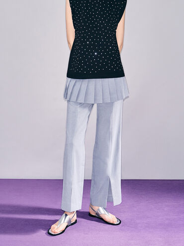 Metallic V-Strap Slingback Thong Sandals, Silver, hi-res