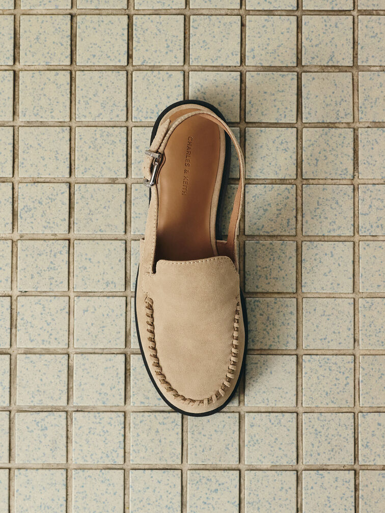 Gale Faux Suede Slingback Loafers, Beige, hi-res