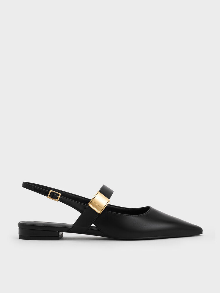 Yvette Pointed-Toe Mary Jane Flats, Black, hi-res