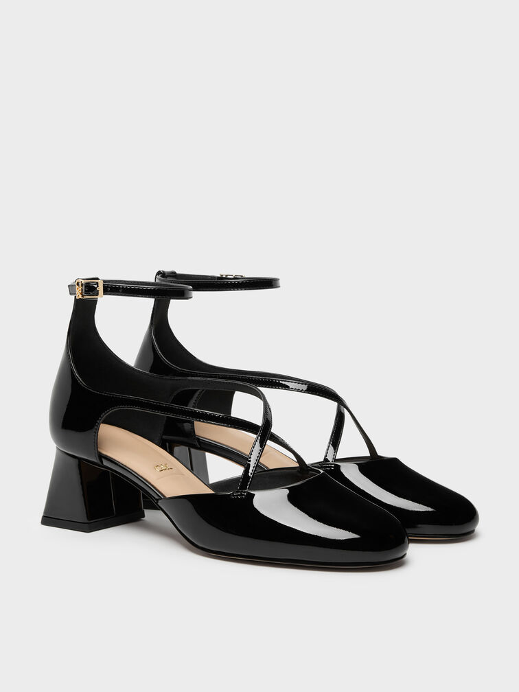 Patent Leather Crossover Pumps, Black Patent, hi-res