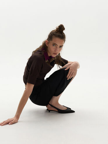 Brantley Bow Slingback Kitten Heels, Black Textured, hi-res