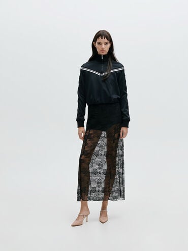 Lace & Satin Crystal Heeled Mules, Nude, hi-res