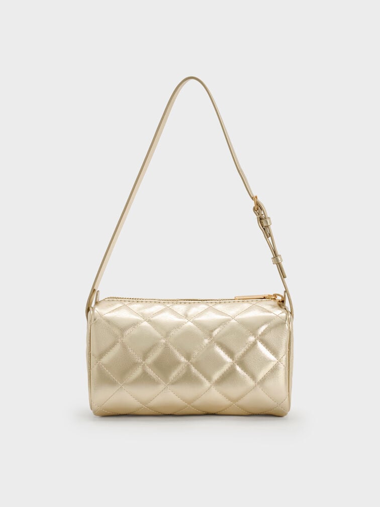 Janie Metallic Quilted Shoulder Bag, Champagne, hi-res